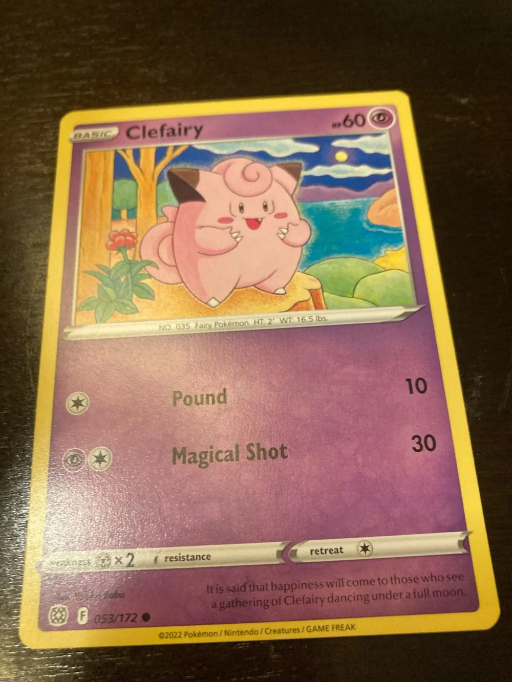 Pokemon Clefairy Card - Pink, Purple, Yellow